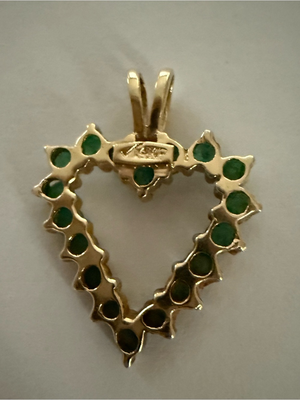 14KTGold Heart Pendant Necklace with Emerald-Green Stones - Picture 5 of 5